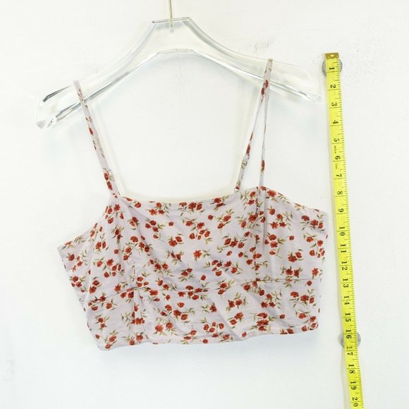AMERICAN EAGLE Women's Mauve Purple Red Crop Top Blouse MEDIUM Floral Strappy - Picture 5 of 8
